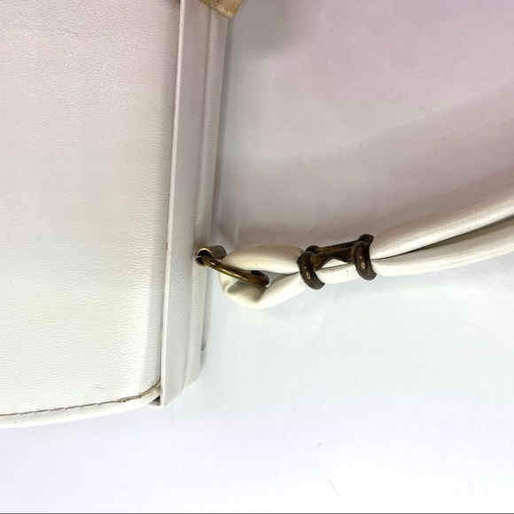 Vintage Madwed White Leather Purse Frame Doctor Bag Gold Tone Metal Closure - Picture 11 of 11